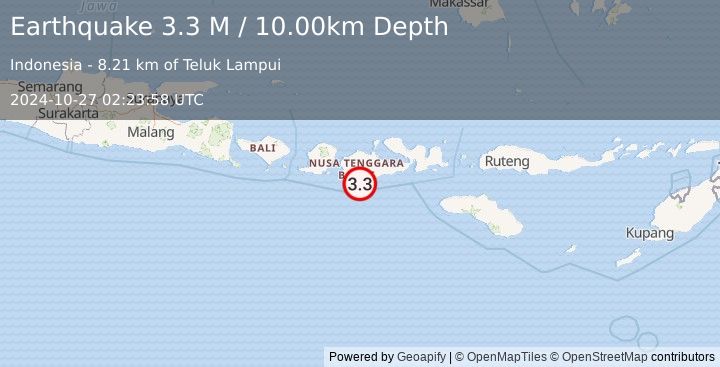 Earthquake Sumbawa Region, Indonesia (3.3 M) (2024-10-27 02:23:58 UTC)