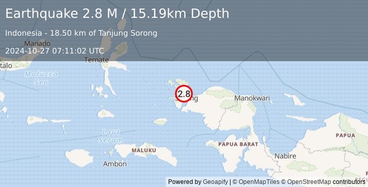 Earthquake West Papua Region, Indonesia (2.8 M) (2024-10-27 07:11:02 UTC)