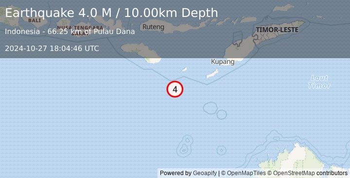 Earthquake South of Timor, Indonesia (4.0 M) (2024-10-27 18:04:46 UTC)