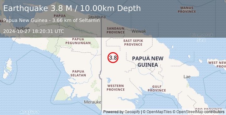 Earthquake New Guinea, Papua New Guinea (3.8 M) (2024-10-27 18:20:31 UTC)