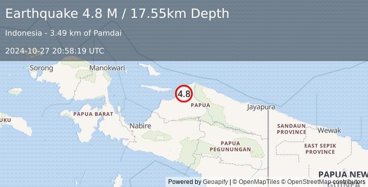 Earthquake Near North Coast of West Papua (4.8 M) (2024-10-27 20:58:19 UTC)