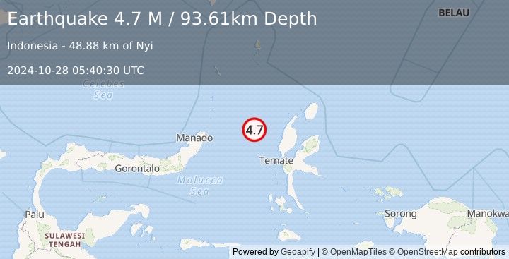 Earthquake Northern Molucca Sea (4.7 M) (2024-10-28 05:40:30 UTC)