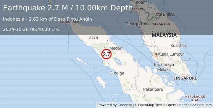 Earthquake Northern Sumatra, Indonesia (2.7 M) (2024-10-28 06:40:00 UTC)