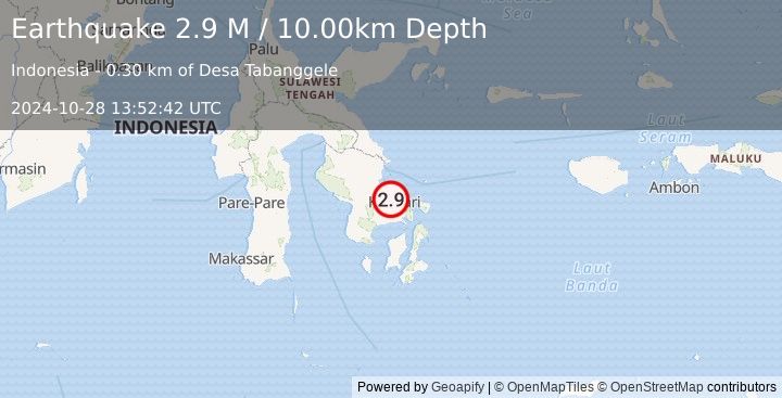 Earthquake Sulawesi, Indonesia (2.9 M) (2024-10-28 13:52:42 UTC)