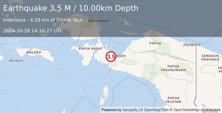 Earthquake West Papua Region, Indonesia (3.5 M) (2024-10-28 14:16:27 UTC)