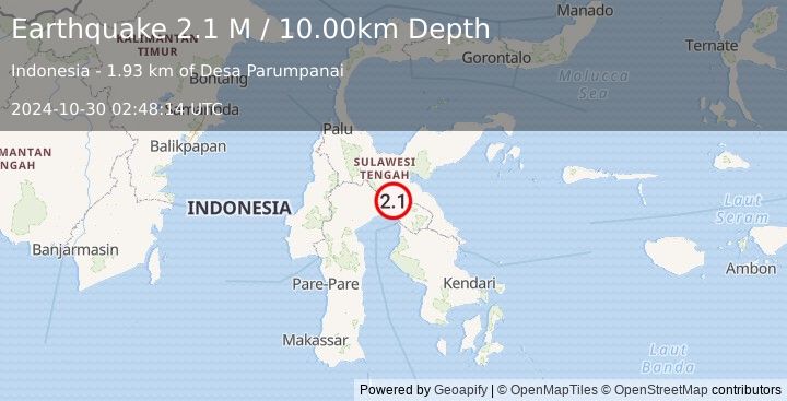 Earthquake Sulawesi, Indonesia (2.1 M) (2024-10-30 02:48:14 UTC)