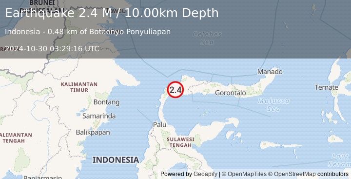 Earthquake Minahassa Peninsula, Sulawesi (2.4 M) (2024-10-30 03:29:16 UTC)