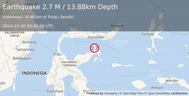 Earthquake Minahassa Peninsula, Sulawesi (2.7 M) (2024-10-30 03:45:58 UTC)