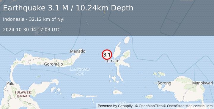 Earthquake Halmahera, Indonesia (3.1 M) (2024-10-30 04:17:03 UTC)