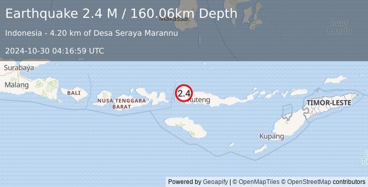 Earthquake Flores Region, Indonesia (2.4 M) (2024-10-30 04:16:59 UTC)