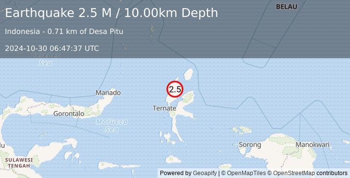 Earthquake Halmahera, Indonesia (2.5 M) (2024-10-30 06:47:37 UTC)