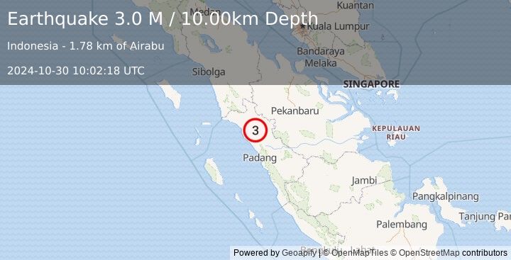 Earthquake Southern Sumatra, Indonesia (3.0 M) (2024-10-30 10:02:18 UTC)