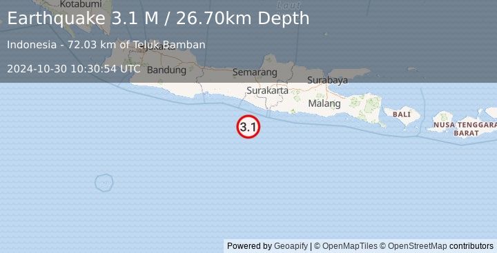 Earthquake Java, Indonesia (3.1 M) (2024-10-30 10:30:54 UTC)