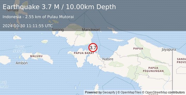 Earthquake West Papua Region, Indonesia (3.7 M) (2024-10-30 11:11:55 UTC)