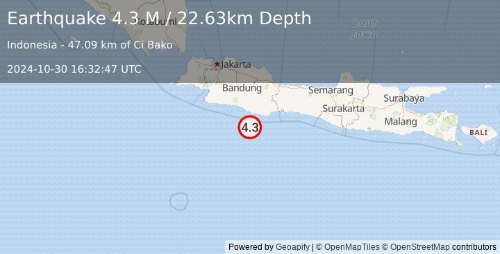 Earthquake Java, Indonesia (4.3 M) (2024-10-30 16:32:47 UTC)