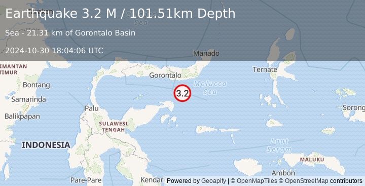 Earthquake Minahassa Peninsula, Sulawesi (3.2 M) (2024-10-30 18:04:06 UTC)