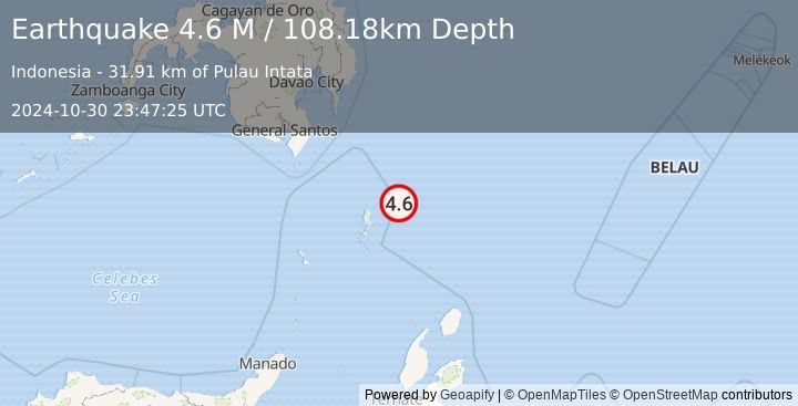 Earthquake Talaud Islands, Indonesia (4.6 M) (2024-10-30 23:47:25 UTC)