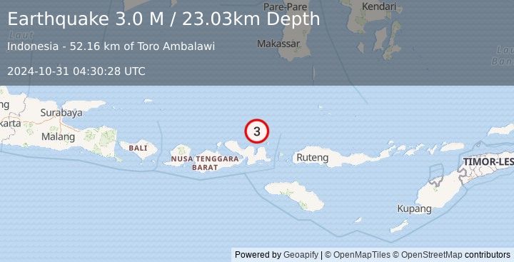 Earthquake Flores Sea (3.0 M) (2024-10-31 04:30:28 UTC)