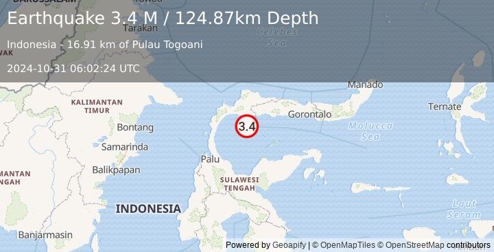 Earthquake Minahassa Peninsula, Sulawesi (3.4 M) (2024-10-31 06:02:24 UTC)