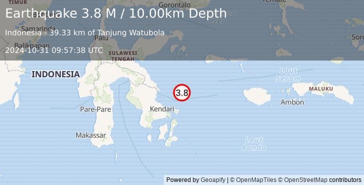 Earthquake Sulawesi, Indonesia (3.8 M) (2024-10-31 09:57:38 UTC)