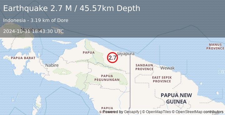 Earthquake Near North Coast of West Papua (2.7 M) (2024-10-31 18:43:30 UTC)