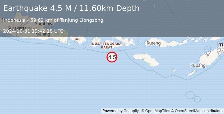 Earthquake Sumbawa Region, Indonesia (4.5 M) (2024-10-31 19:42:18 UTC)