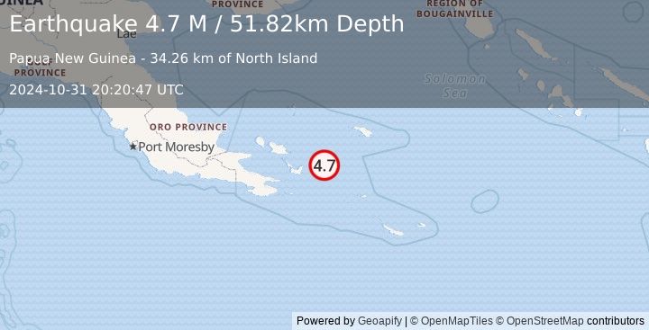 Earthquake D'Entrecasteaux Islands Region (4.7 M) (2024-10-31 20:20:47 UTC)