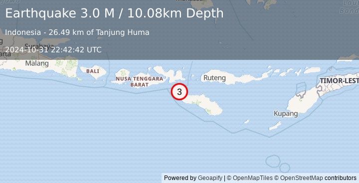 Earthquake Sumbawa Region, Indonesia (3.0 M) (2024-10-31 22:42:42 UTC)