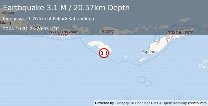 Earthquake Sumba Region, Indonesia (3.1 M) (2024-10-31 23:20:35 UTC)