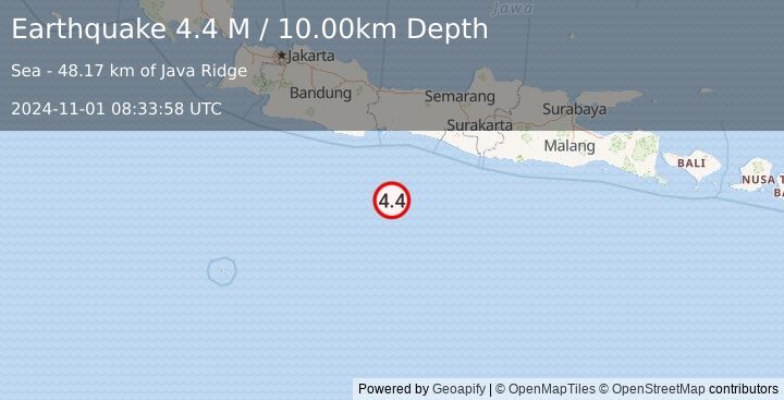 Earthquake South of Java, Indonesia (4.4 M) (2024-11-01 08:33:58 UTC)