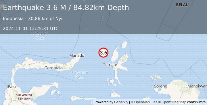 Earthquake Northern Molucca Sea (3.6 M) (2024-11-01 12:25:31 UTC)