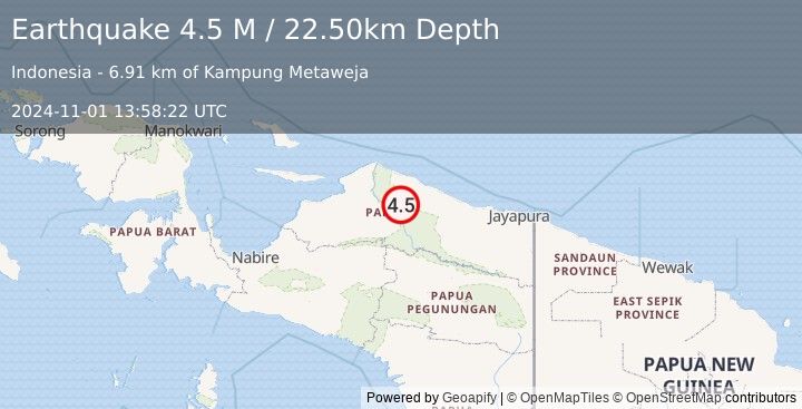 Earthquake West Papua, Indonesia (4.5 M) (2024-11-01 13:58:22 UTC)