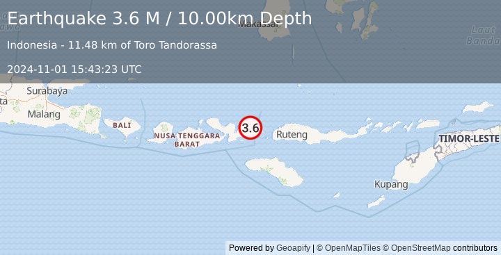 Earthquake Flores Region, Indonesia (3.6 M) (2024-11-01 15:43:23 UTC)