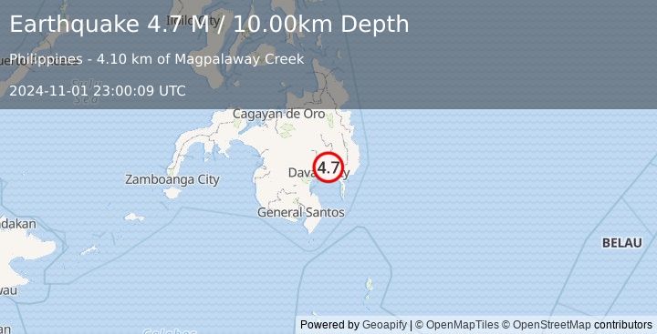 Earthquake Mindanao, Philippines (4.7 M) (2024-11-01 23:00:09 UTC)