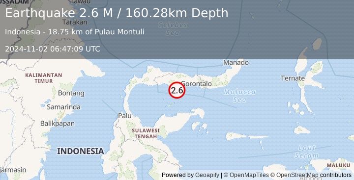 Earthquake Minahassa Peninsula, Sulawesi (2.6 M) (2024-11-02 06:47:09 UTC)