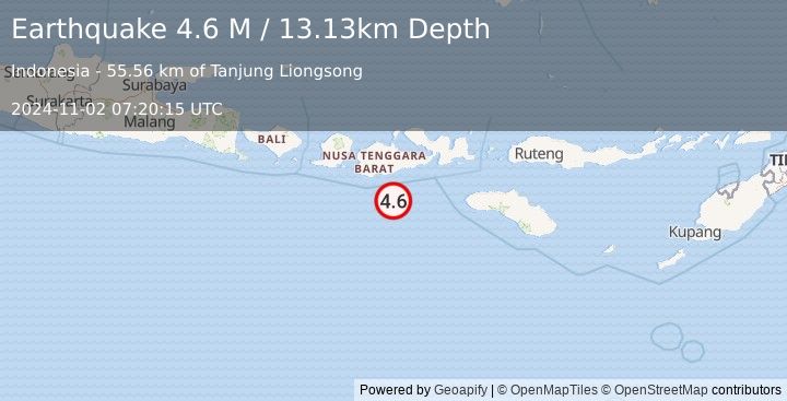 Earthquake Sumbawa Region, Indonesia (4.6 M) (2024-11-02 07:20:15 UTC)