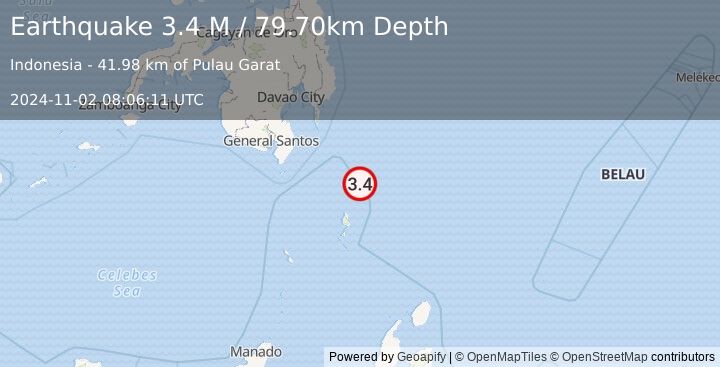 Earthquake Philippine Islands Region (3.4 M) (2024-11-02 08:06:11 UTC)