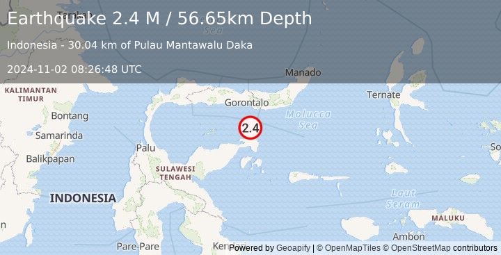 Earthquake Minahassa Peninsula, Sulawesi (2.4 M) (2024-11-02 08:26:48 UTC)