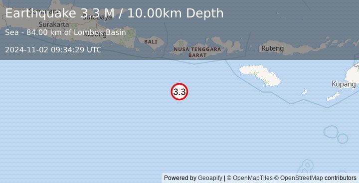 Earthquake South of Sumbawa, Indonesia (3.3 M) (2024-11-02 09:34:29 UTC)