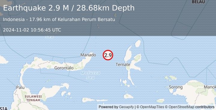 Earthquake Northern Molucca Sea (2.9 M) (2024-11-02 10:56:45 UTC)