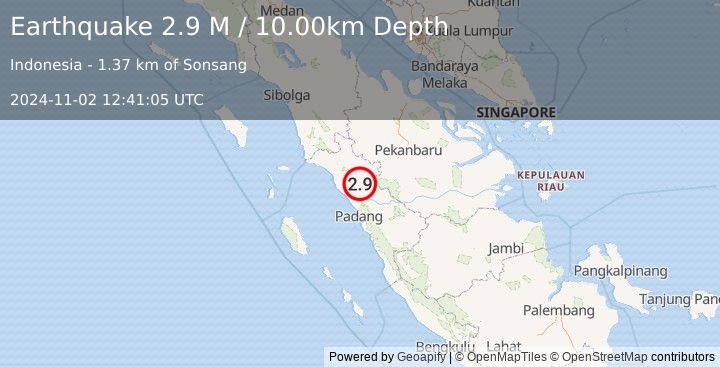 Earthquake Southern Sumatra, Indonesia (2.9 M) (2024-11-02 12:41:05 UTC)