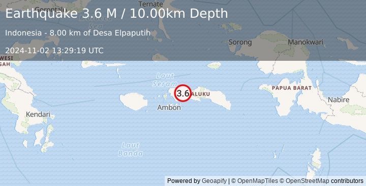 Earthquake Seram, Indonesia (3.6 M) (2024-11-02 13:29:19 UTC)