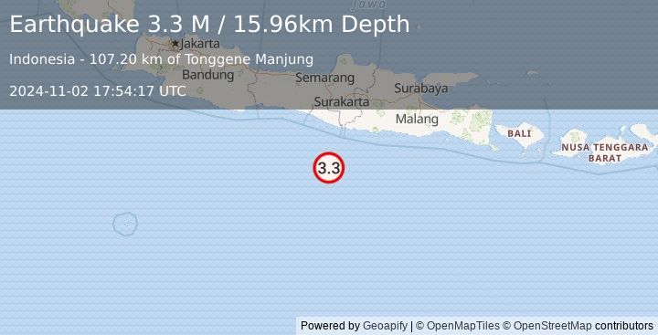 Earthquake South of Java, Indonesia (3.3 M) (2024-11-02 17:54:17 UTC)