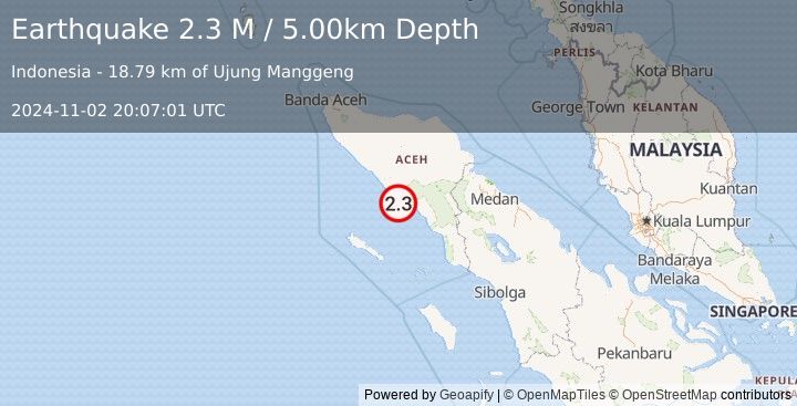 Earthquake Northern Sumatra, Indonesia (2.3 M) (2024-11-02 20:07:01 UTC)