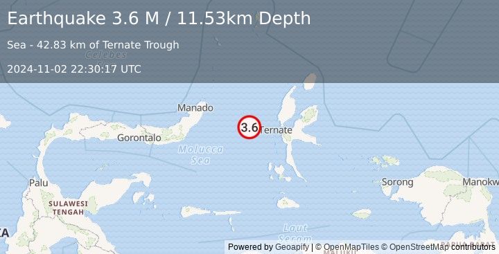 Earthquake Northern Molucca Sea (3.6 M) (2024-11-02 22:30:17 UTC)