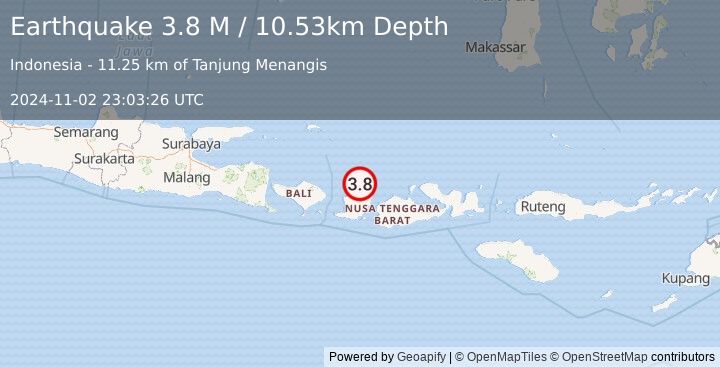 Earthquake Sumbawa Region, Indonesia (3.8 M) (2024-11-02 23:03:26 UTC)