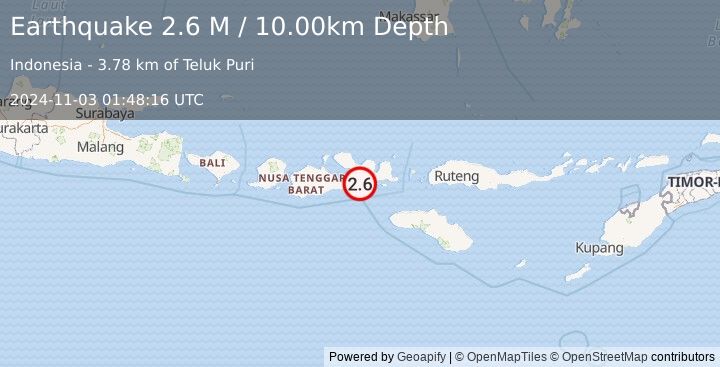 Earthquake Sumbawa Region, Indonesia (2.6 M) (2024-11-03 01:48:16 UTC)