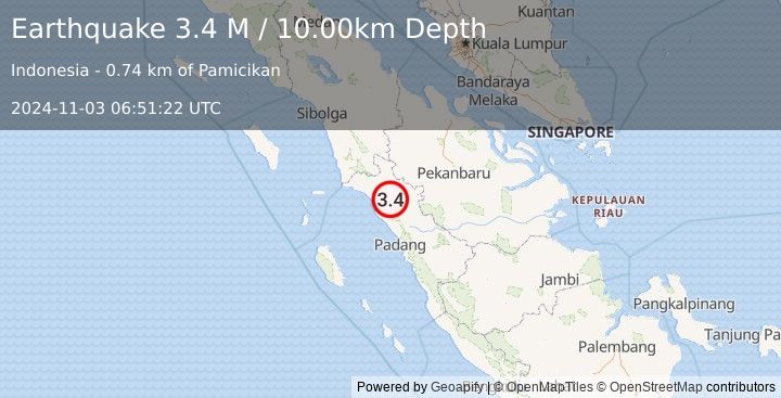 Earthquake Southern Sumatra, Indonesia (3.4 M) (2024-11-03 06:51:22 UTC)