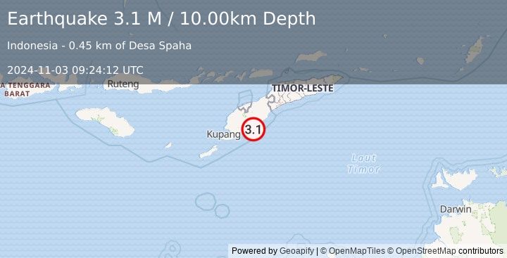 Earthquake Timor Region (3.1 M) (2024-11-03 09:24:12 UTC)