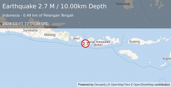 Earthquake Bali Region, Indonesia (2.7 M) (2024-11-03 10:00:38 UTC)